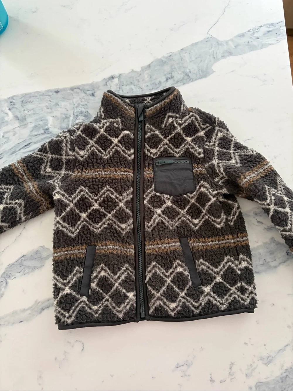 Old Navy Kids Brown and Cream Diamond Sherpa Jacket